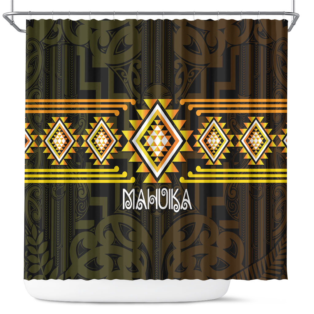 Aotearoa Atua Mahuika Shower Curtain Maori Goddess Of Fire Taniko Motifs LT14 Yellow - Polynesian Pride
