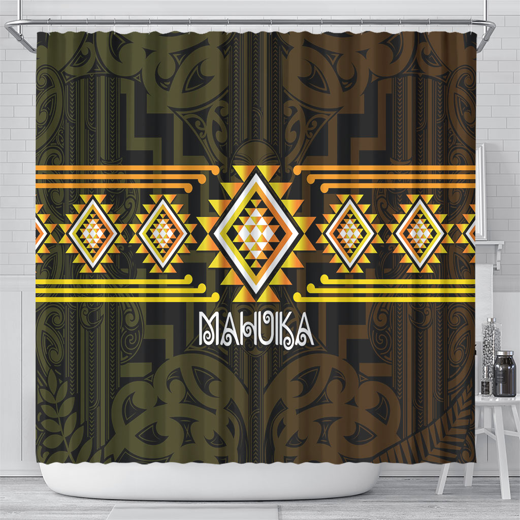 Aotearoa Atua Mahuika Shower Curtain Maori Goddess Of Fire Taniko Motifs LT14 - Polynesian Pride