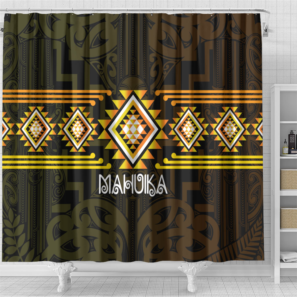 Aotearoa Atua Mahuika Shower Curtain Maori Goddess Of Fire Taniko Motifs LT14 - Polynesian Pride