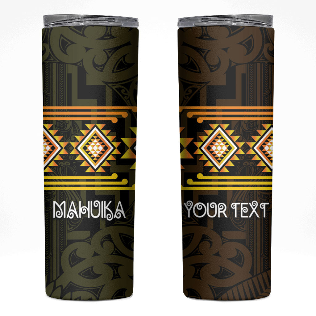 Aotearoa Atua Mahuika Personalised Skinny Tumbler Maori Goddess Of Fire Taniko Motifs LT14 Yellow - Polynesian Pride