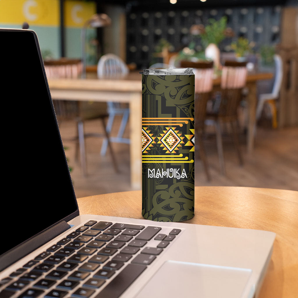 Aotearoa Atua Mahuika Personalised Skinny Tumbler Maori Goddess Of Fire Taniko Motifs LT14 - Polynesian Pride