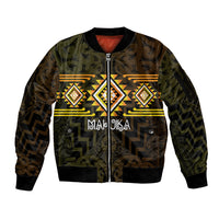 Aotearoa Atua Mahuika Personalised Sleeve Zip Bomber Jacket Maori Goddess Of Fire Taniko Motifs LT14 Unisex Yellow - Polynesian Pride