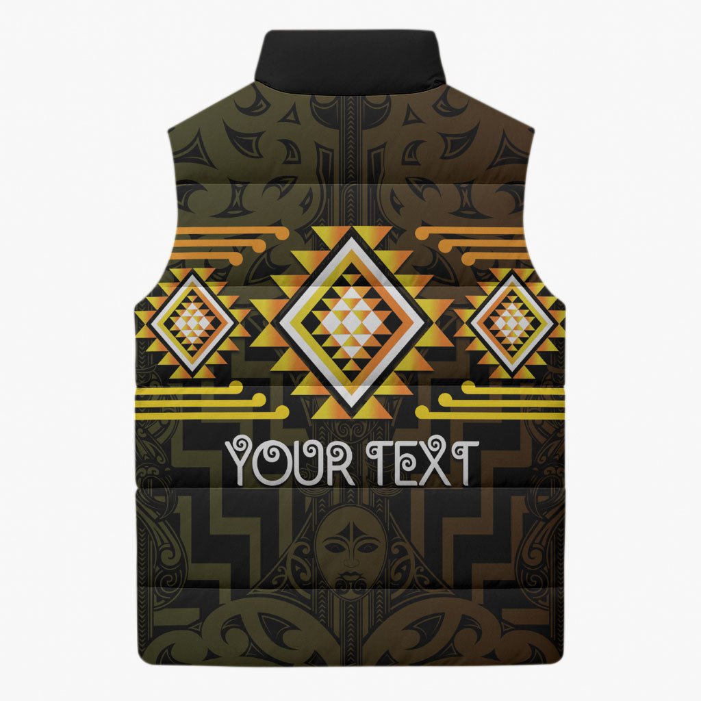 Aotearoa Atua Mahuika Personalised Sleeveless Puffer Jacket Maori Goddess Of Fire Taniko Motifs LT14 - Polynesian Pride