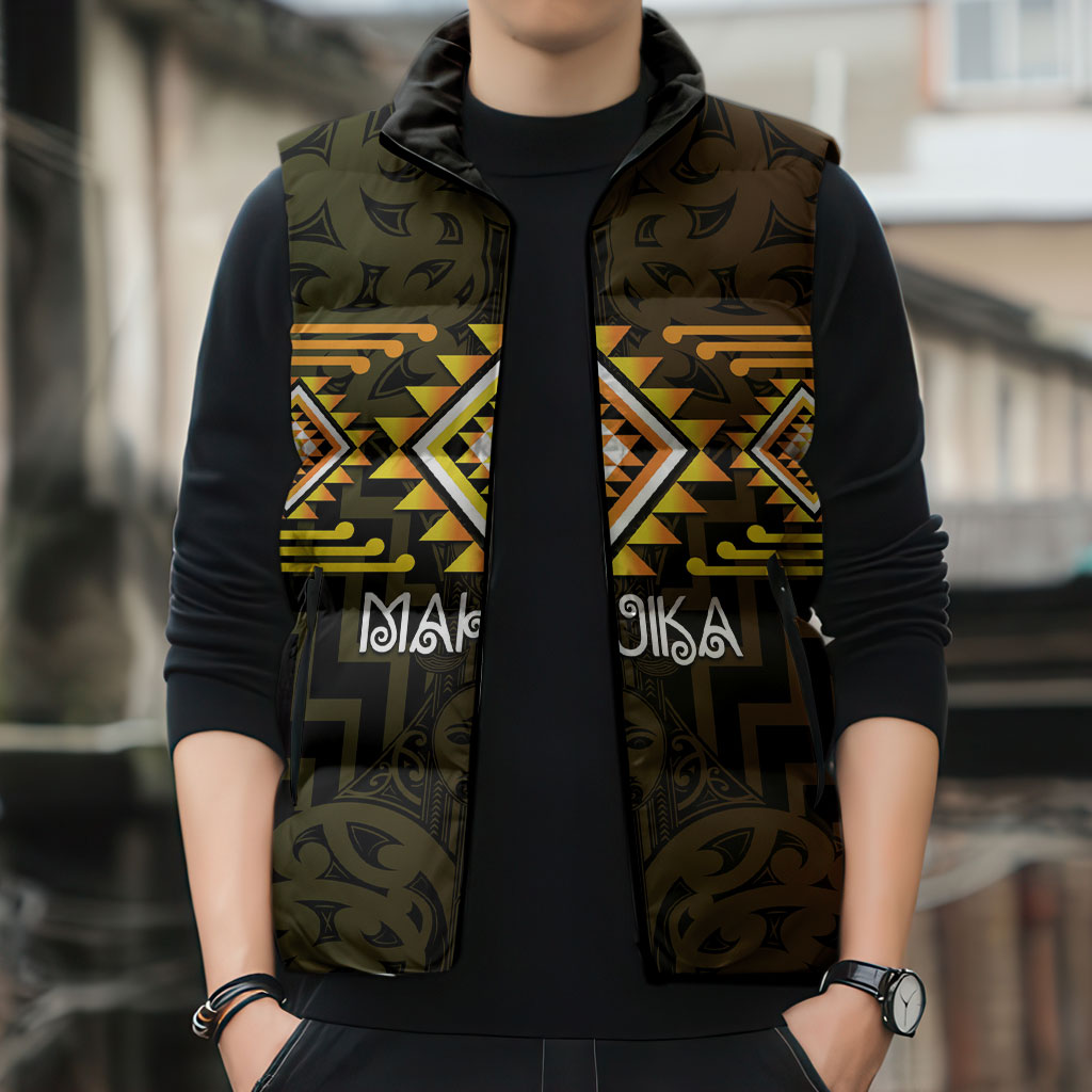 Aotearoa Atua Mahuika Personalised Sleeveless Puffer Jacket Maori Goddess Of Fire Taniko Motifs LT14 - Polynesian Pride
