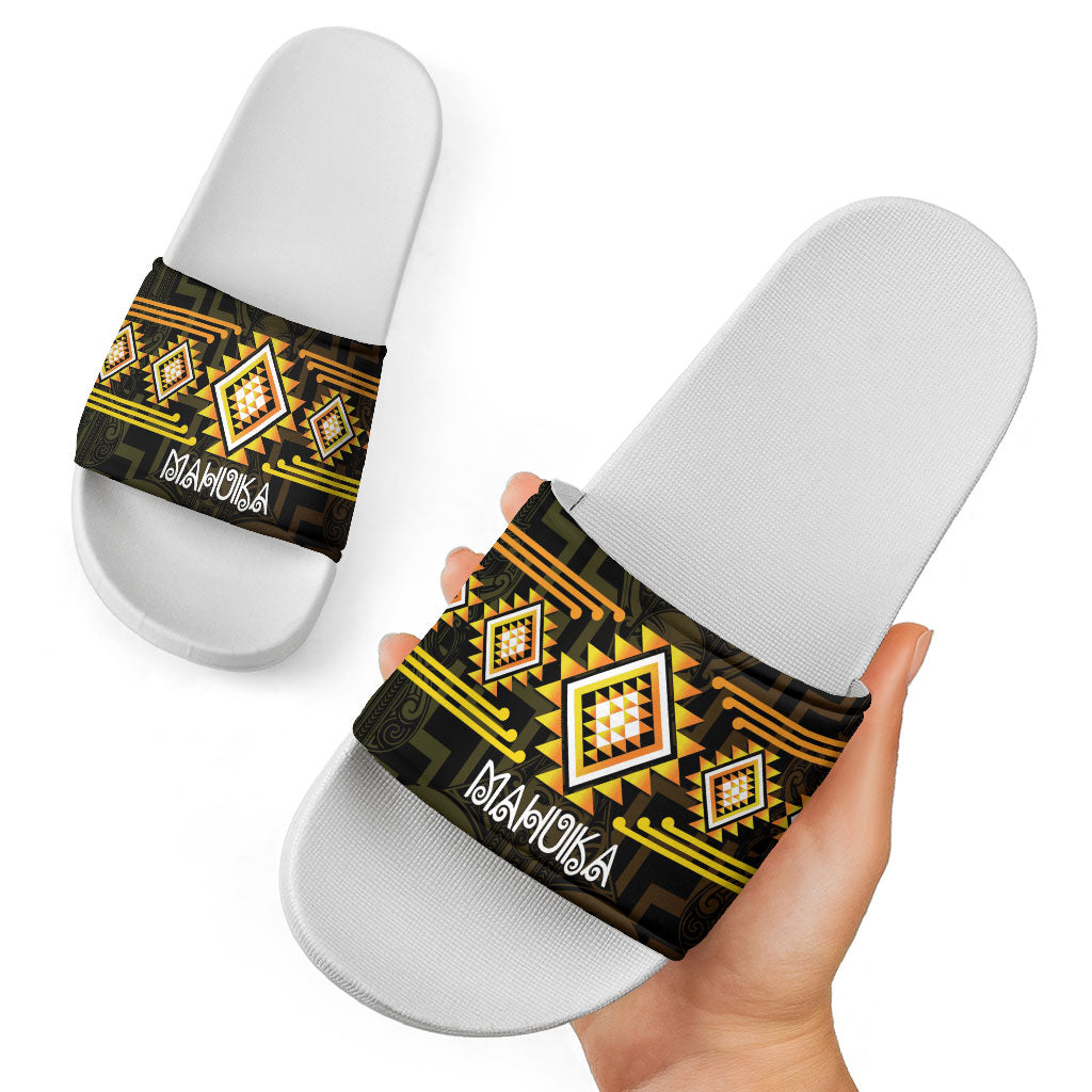 Aotearoa Atua Mahuika Slide Sandals Maori Goddess Of Fire Taniko Motifs LT14 - Polynesian Pride