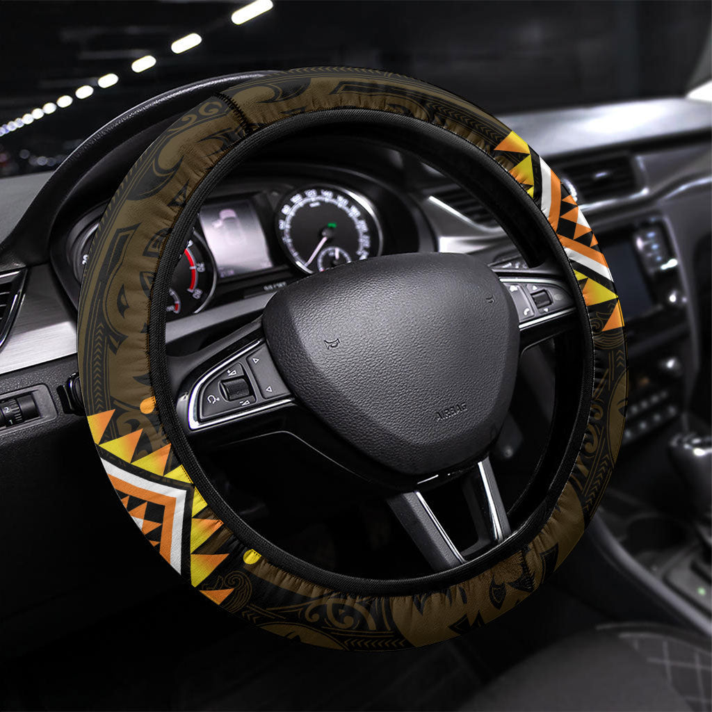 Aotearoa Atua Mahuika Steering Wheel Cover Maori Goddess Of Fire Taniko Motifs LT14 Universal Fit Yellow - Polynesian Pride