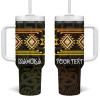 Aotearoa Atua Mahuika Personalised Tumbler With Handle Maori Goddess Of Fire Taniko Motifs LT14 One Size: 40 oz Yellow - Polynesian Pride
