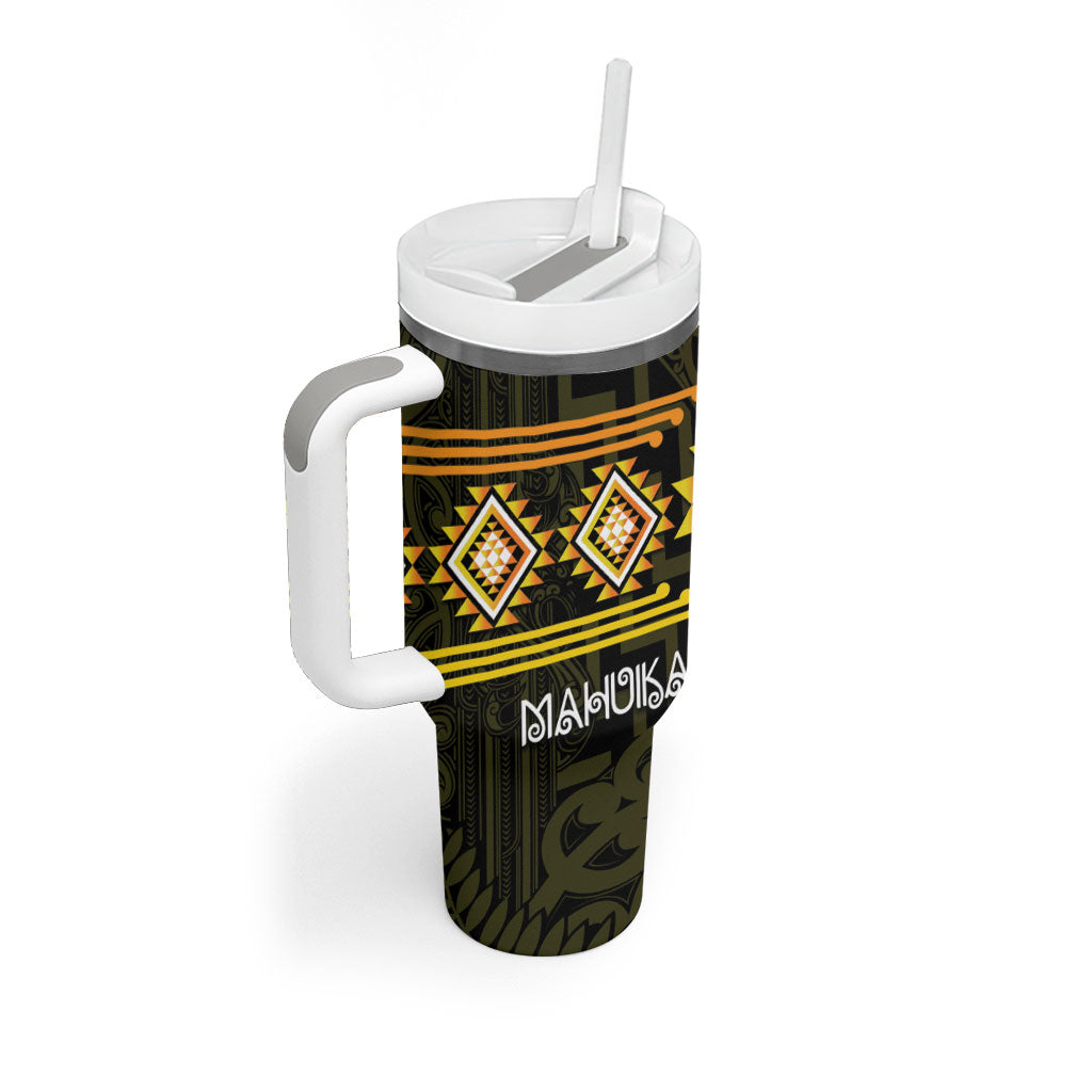 Aotearoa Atua Mahuika Personalised Tumbler With Handle Maori Goddess Of Fire Taniko Motifs LT14 - Polynesian Pride