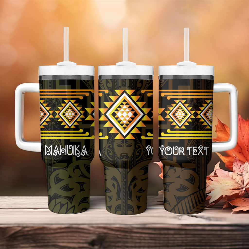 Aotearoa Atua Mahuika Personalised Tumbler With Handle Maori Goddess Of Fire Taniko Motifs LT14 - Polynesian Pride