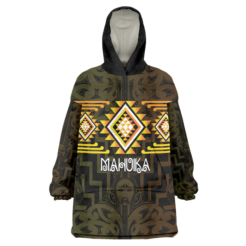 Aotearoa Atua Mahuika Personalised Wearable Blanket Hoodie Maori Goddess Of Fire Taniko Motifs LT14 One Size Yellow - Polynesian Pride