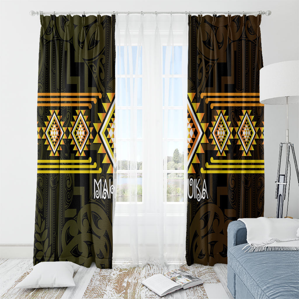 Aotearoa Atua Mahuika Window Curtain Maori Goddess Of Fire Taniko Motifs LT14 - Polynesian Pride