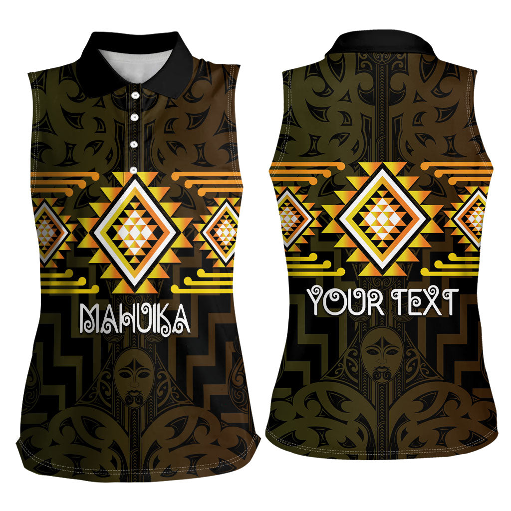 Aotearoa Atua Mahuika Personalised Women Sleeveless Polo Shirt Maori Goddess Of Fire Taniko Motifs LT14 - Polynesian Pride