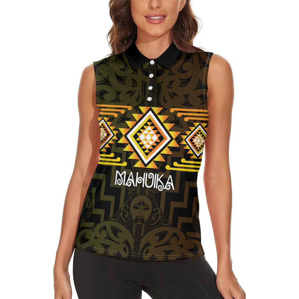 Aotearoa Atua Mahuika Personalised Women Sleeveless Polo Shirt Maori Goddess Of Fire Taniko Motifs LT14 - Polynesian Pride