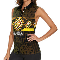 Aotearoa Atua Mahuika Personalised Women Sleeveless Polo Shirt Maori Goddess Of Fire Taniko Motifs LT14 - Polynesian Pride