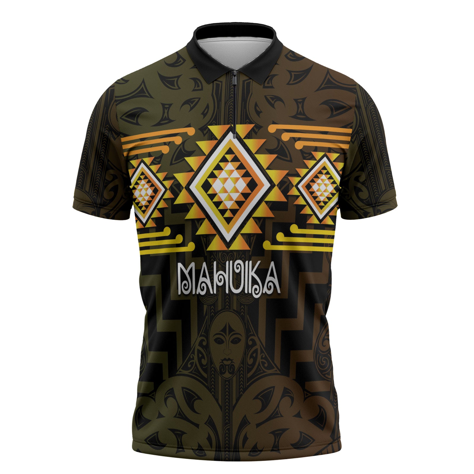 Aotearoa Atua Mahuika Personalised Zipper Polo Shirt Maori Goddess Of Fire Taniko Motifs LT14 Yellow - Polynesian Pride
