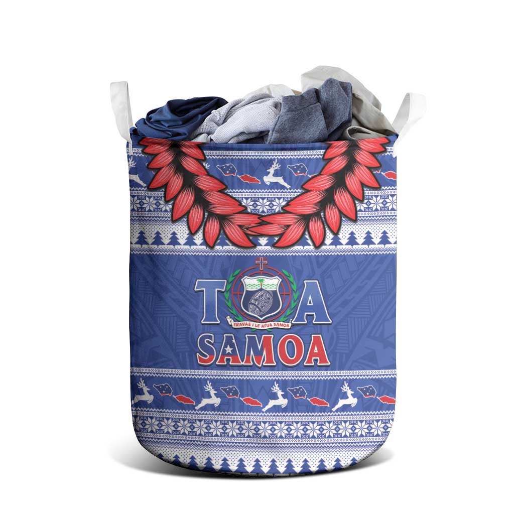 Toa Samoa Rugby Christmas Laundry Basket Ula Fala Samoan Pattern Blue - Polynesian Pride