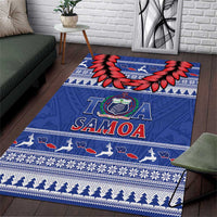 Toa Samoa Rugby Christmas Area Rug Ula Fala Samoan Pattern Blue - Polynesian Pride