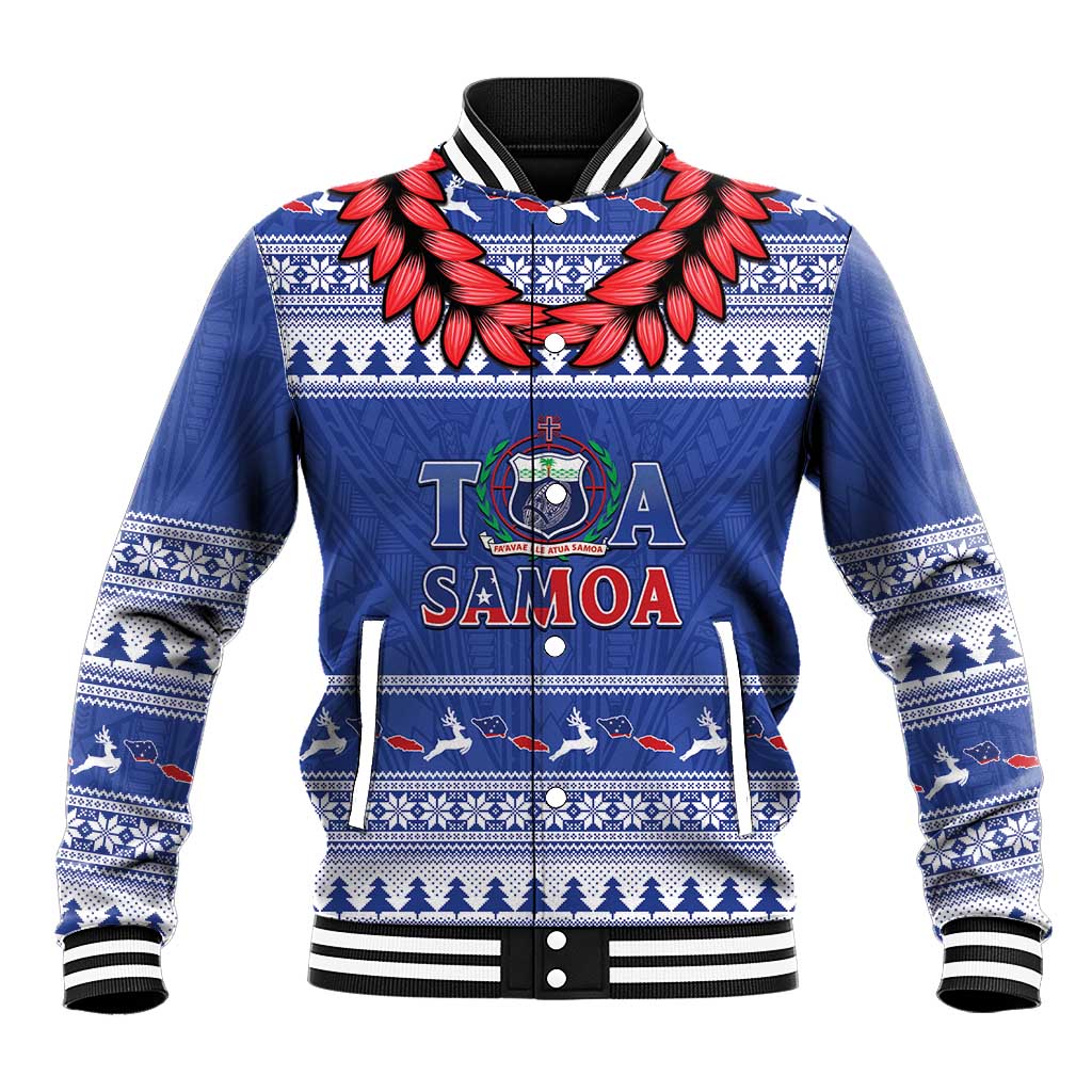 Personalised Toa Samoa Rugby Christmas Baseball Jacket Ula Fala Samoan Pattern Blue - Polynesian Pride
