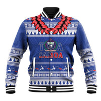 Personalised Toa Samoa Rugby Christmas Baseball Jacket Ula Fala Samoan Pattern Blue - Polynesian Pride