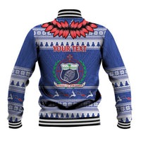 Personalised Toa Samoa Rugby Christmas Baseball Jacket Ula Fala Samoan Pattern Blue - Polynesian Pride