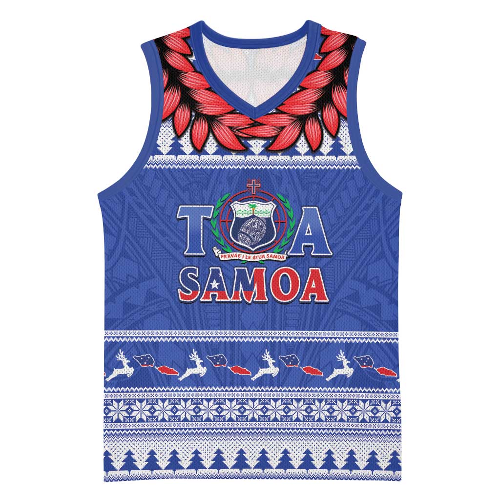 Personalised Toa Samoa Rugby Christmas Basketball Jersey Ula Fala Samoan Pattern Blue - Polynesian Pride