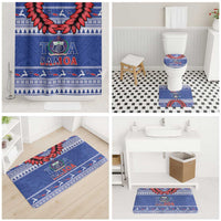 Toa Samoa Rugby Christmas Bathroom Set Ula Fala Samoan Pattern Blue - Polynesian Pride