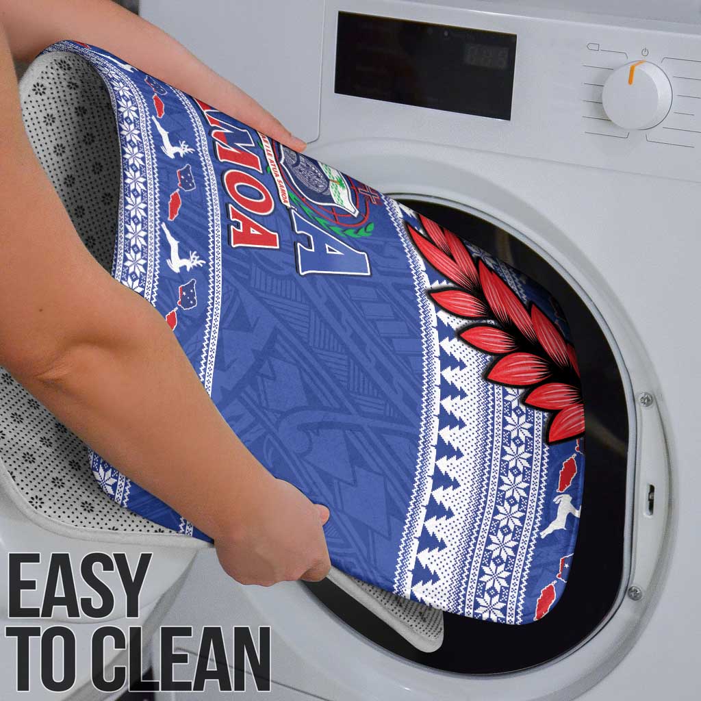 Toa Samoa Rugby Christmas Bathroom Set Ula Fala Samoan Pattern Blue - Polynesian Pride