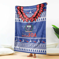 Toa Samoa Rugby Christmas Blanket Ula Fala Samoan Pattern Blue - Polynesian Pride