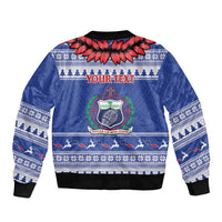 Personalised Toa Samoa Rugby Christmas Bomber Jacket Ula Fala Samoan Pattern Blue - Polynesian Pride