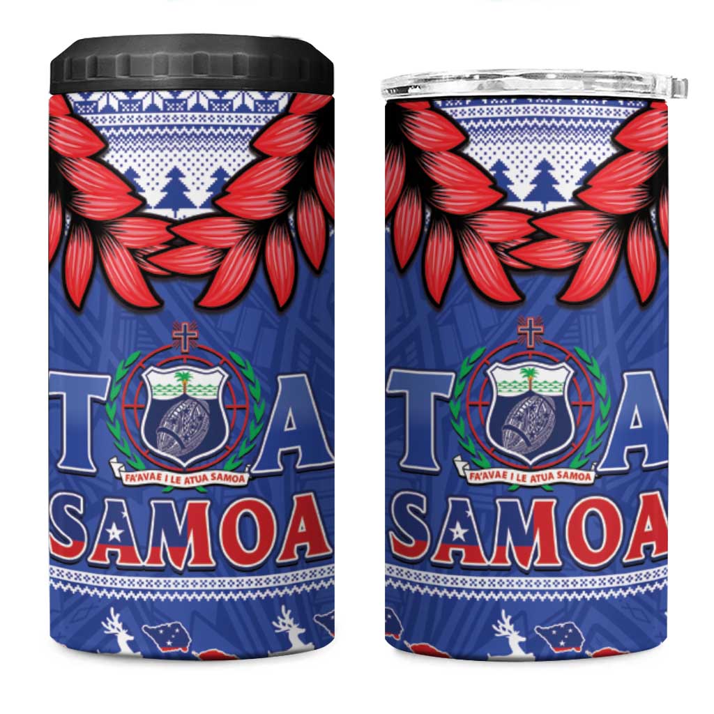 Toa Samoa Rugby Christmas 4 in 1 Can Cooler Tumbler Ula Fala Samoan Pattern Blue - Polynesian Pride