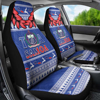 Toa Samoa Rugby Christmas Car Seat Cover Ula Fala Samoan Pattern Blue - Polynesian Pride