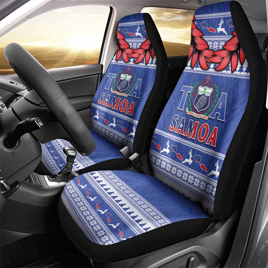 Toa Samoa Rugby Christmas Car Seat Cover Ula Fala Samoan Pattern Blue - Polynesian Pride