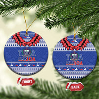 Toa Samoa Rugby Christmas Ceramic Ornament Ula Fala Samoan Pattern Blue - Polynesian Pride