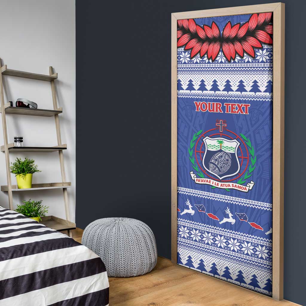 Personalised Toa Samoa Rugby Christmas Door Cover Ula Fala Samoan Pattern Blue - Polynesian Pride