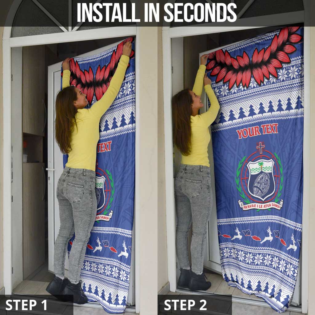 Personalised Toa Samoa Rugby Christmas Door Cover Ula Fala Samoan Pattern Blue - Polynesian Pride