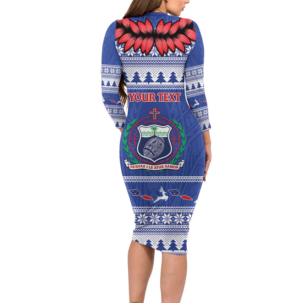 Personalised Toa Samoa Rugby Christmas Family Matching Long Sleeve Bodycon Dress and Hawaiian Shirt Ula Fala Samoan Pattern Blue - Polynesian Pride