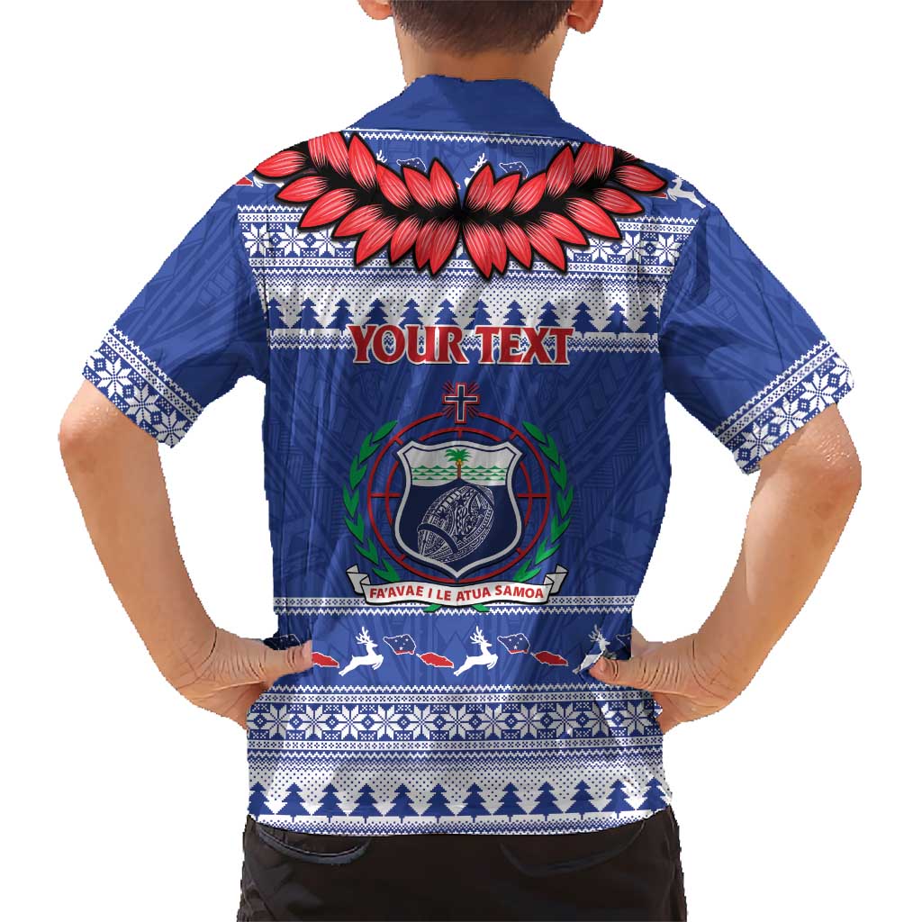 Personalised Toa Samoa Rugby Christmas Family Matching Mermaid Dress and Hawaiian Shirt Ula Fala Samoan Pattern Blue LT14 - Polynesian Pride