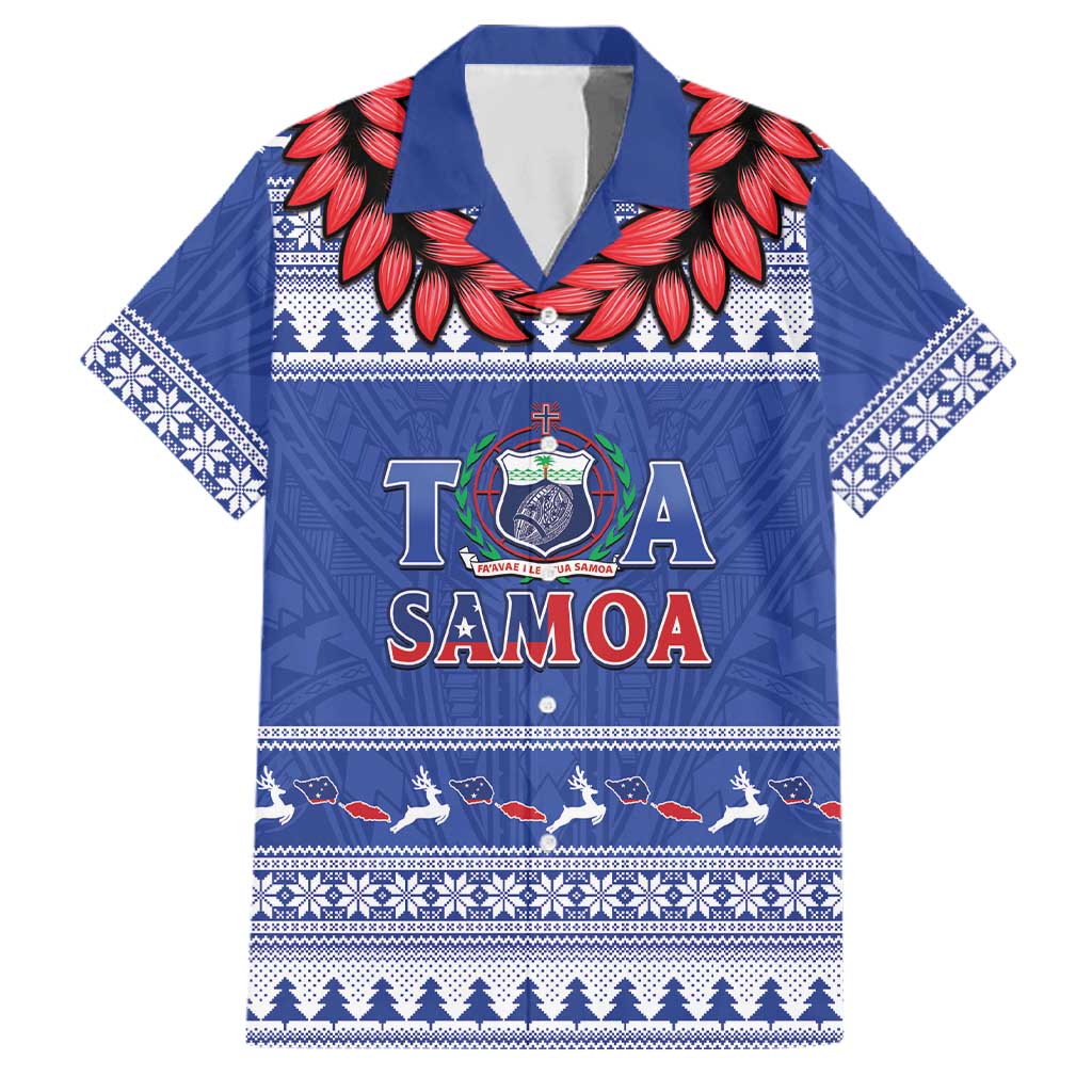 Personalised Toa Samoa Rugby Christmas Family Matching Mermaid Dress and Hawaiian Shirt Ula Fala Samoan Pattern Blue LT14 Dad's Shirt - Short Sleeve Blue - Polynesian Pride
