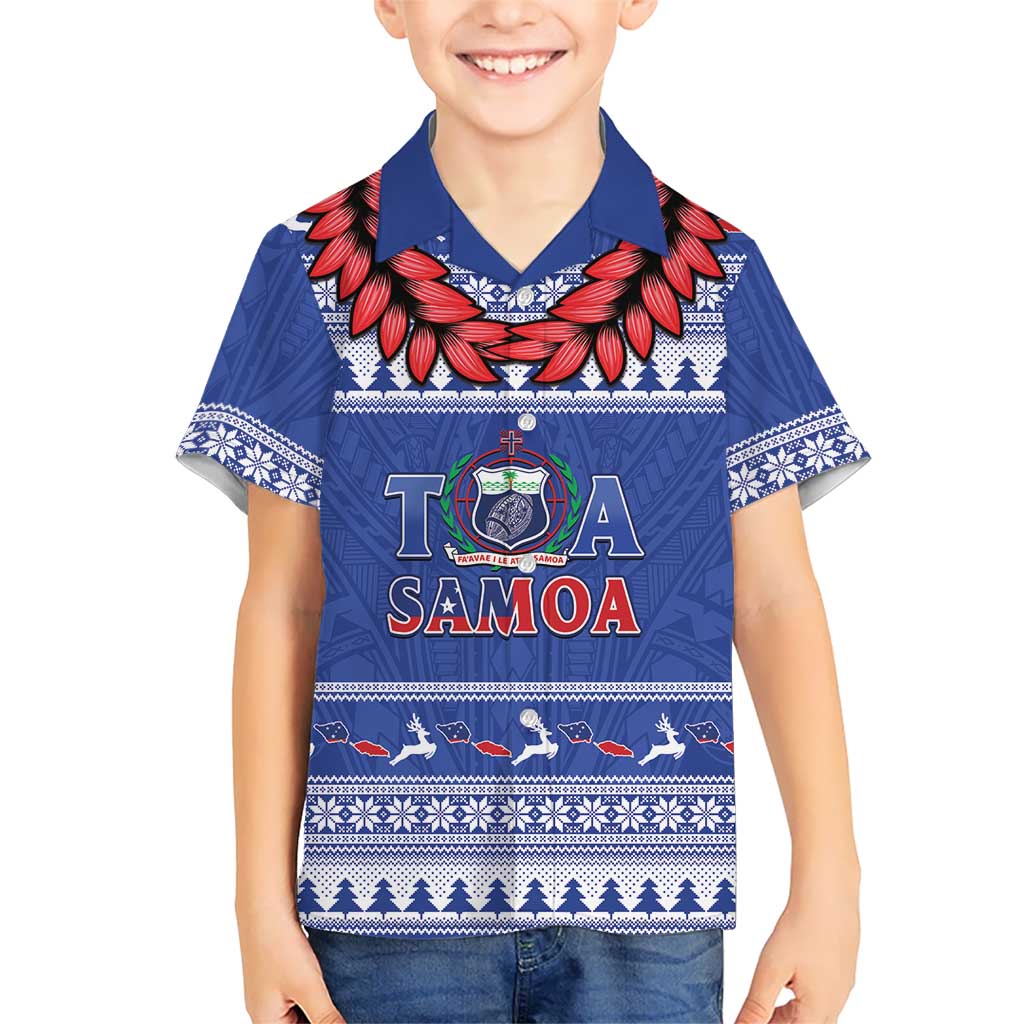 Personalised Toa Samoa Rugby Christmas Family Matching Mermaid Dress and Hawaiian Shirt Ula Fala Samoan Pattern Blue LT14 Son's Shirt Blue - Polynesian Pride