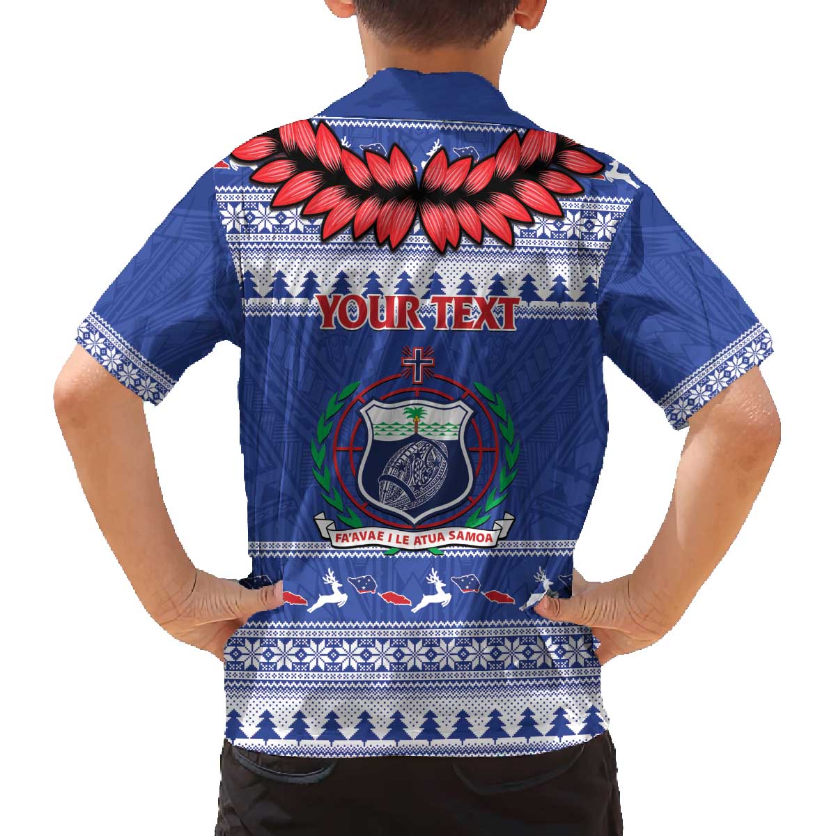 Personalised Toa Samoa Rugby Christmas Family Matching Off The Shoulder Long Sleeve Dress and Hawaiian Shirt Ula Fala Samoan Pattern Blue - Polynesian Pride