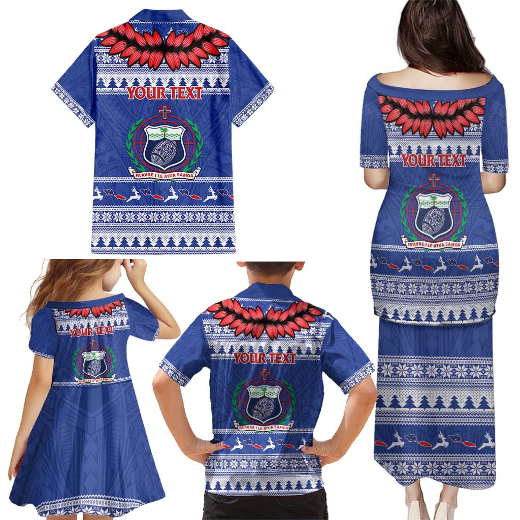 Personalised Toa Samoa Rugby Christmas Family Matching Puletasi and Hawaiian Shirt Ula Fala Samoan Pattern Blue - Polynesian Pride