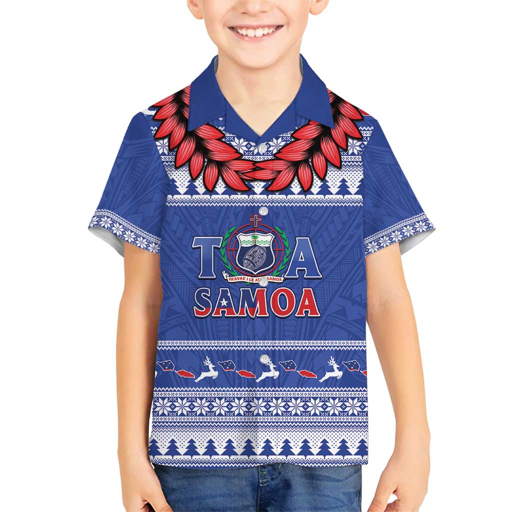 Personalised Toa Samoa Rugby Christmas Family Matching Puletasi and Hawaiian Shirt Ula Fala Samoan Pattern Blue - Polynesian Pride