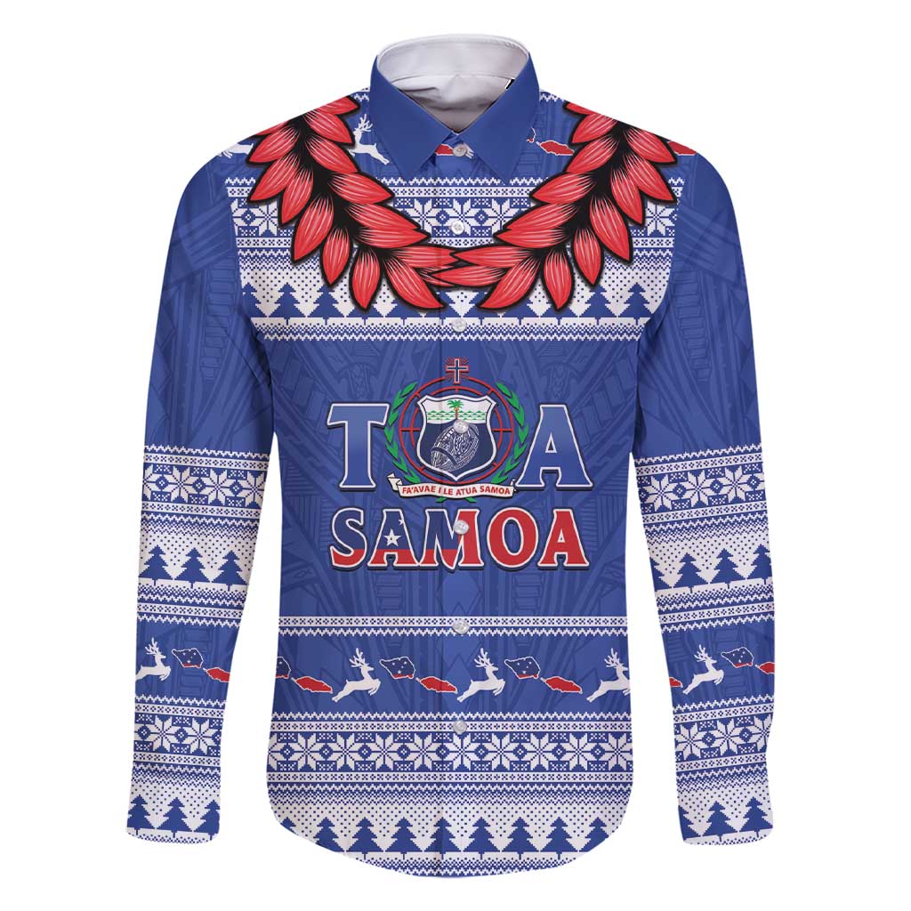 Personalised Toa Samoa Rugby Christmas Family Matching Short Sleeve Bodycon Dress and Hawaiian Shirt Ula Fala Samoan Pattern Blue - Polynesian Pride