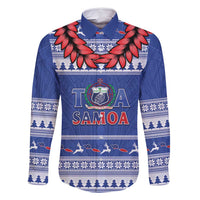 Personalised Toa Samoa Rugby Christmas Family Matching Summer Maxi Dress and Hawaiian Shirt Ula Fala Samoan Pattern Blue - Polynesian Pride