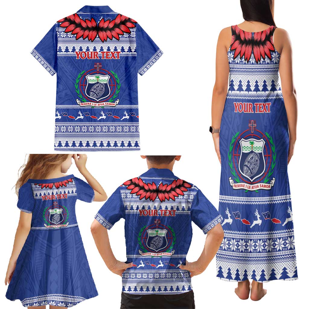 Personalised Toa Samoa Rugby Christmas Family Matching Tank Maxi Dress and Hawaiian Shirt Ula Fala Samoan Pattern Blue - Polynesian Pride