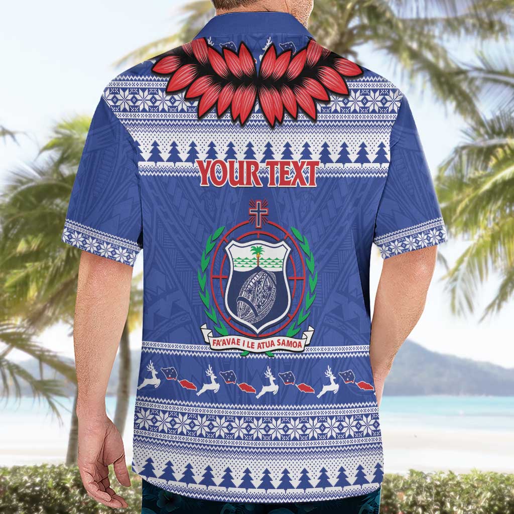 Personalised Toa Samoa Rugby Christmas Hawaiian Shirt Ula Fala Samoan Pattern Blue - Polynesian Pride