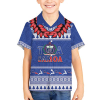 Personalised Toa Samoa Rugby Christmas Kid Hawaiian Shirt Ula Fala Samoan Pattern Blue - Polynesian Pride