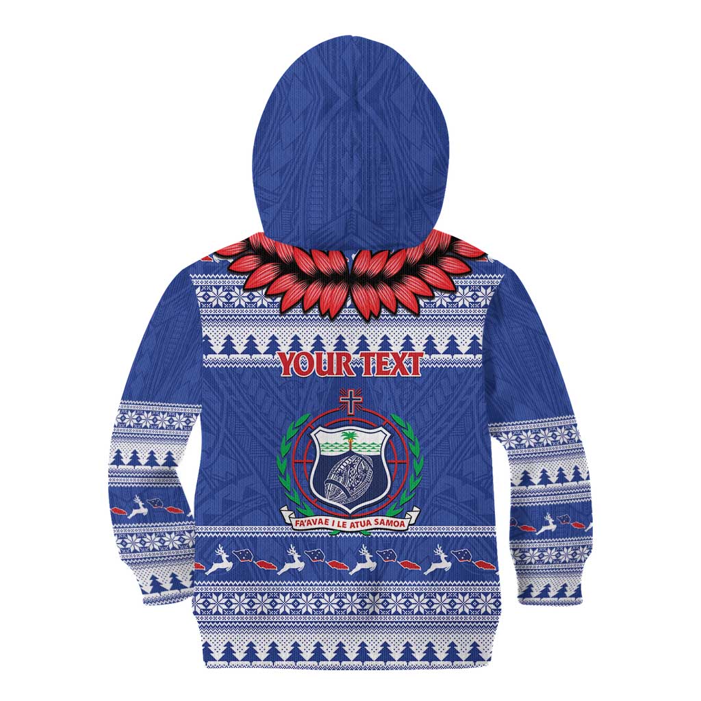 Personalised Toa Samoa Rugby Christmas Kid Hoodie Ula Fala Samoan Pattern Blue - Polynesian Pride