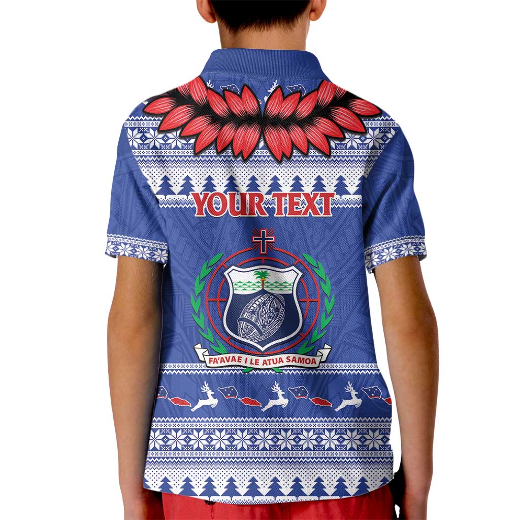 Personalised Toa Samoa Rugby Christmas Kid Polo Shirt Ula Fala Samoan Pattern Blue - Polynesian Pride