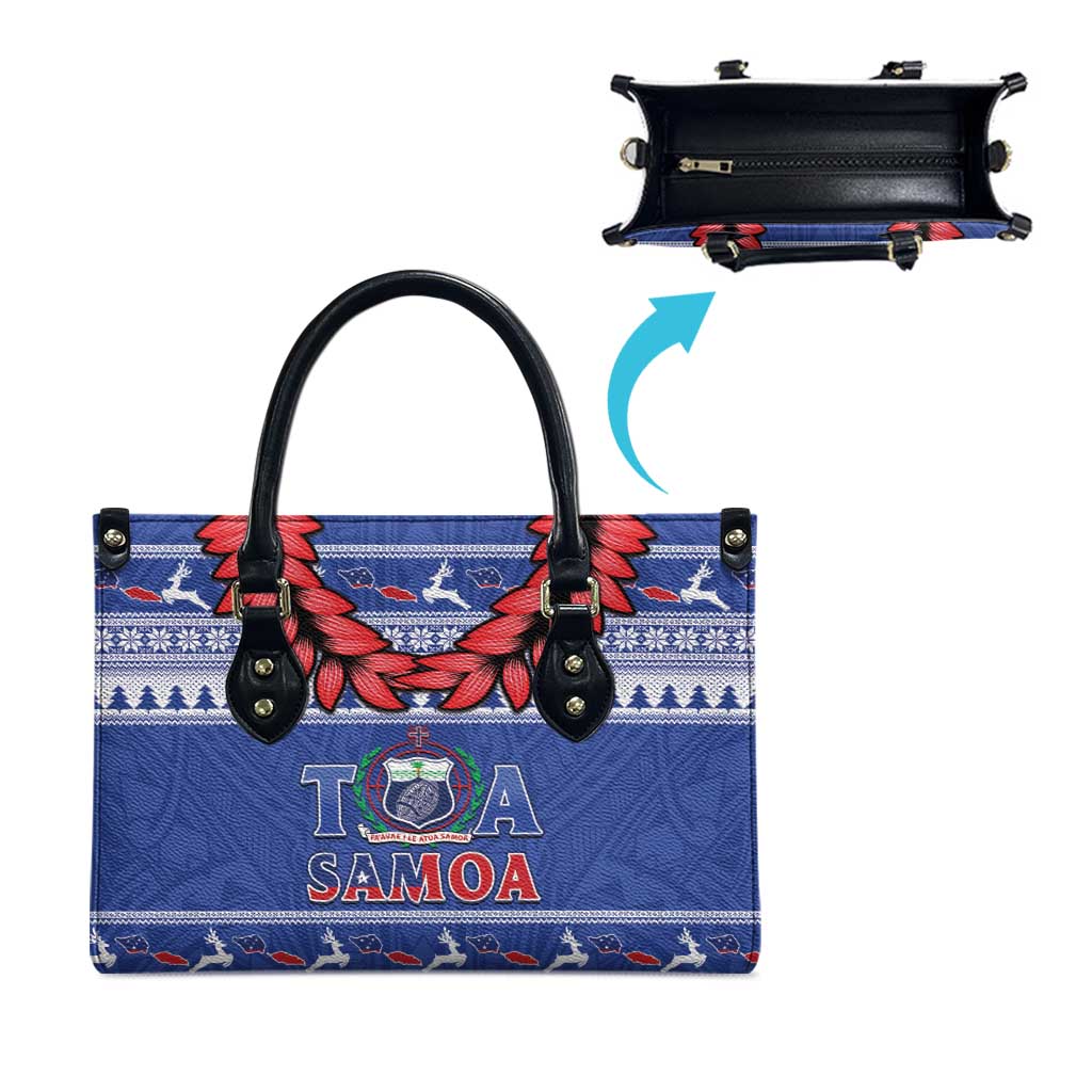 Toa Samoa Rugby Christmas Leather Bag Ula Fala Samoan Pattern Blue - Polynesian Pride